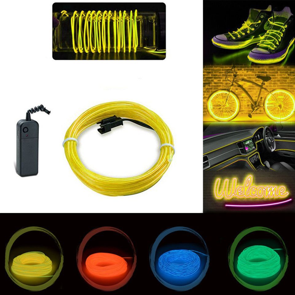 Kit fir luminos el wire, lungime 2 metri, invertor inclus culoare galben