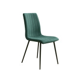 Scaun dining, tapiterie stofa, inaltime totala 91 cm, latime 43 cm, picioare metalice negre, stil elegant, verde