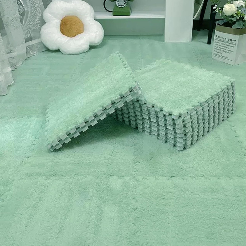 Covor puzzle pufos, 61.5x61.5x1.7 cm, spuma eva, set 2 piese culoare mint green
