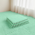 Covor puzzle pufos, 61.5x61.5x1.7 cm, spuma eva, set 2 piese culoare mint green