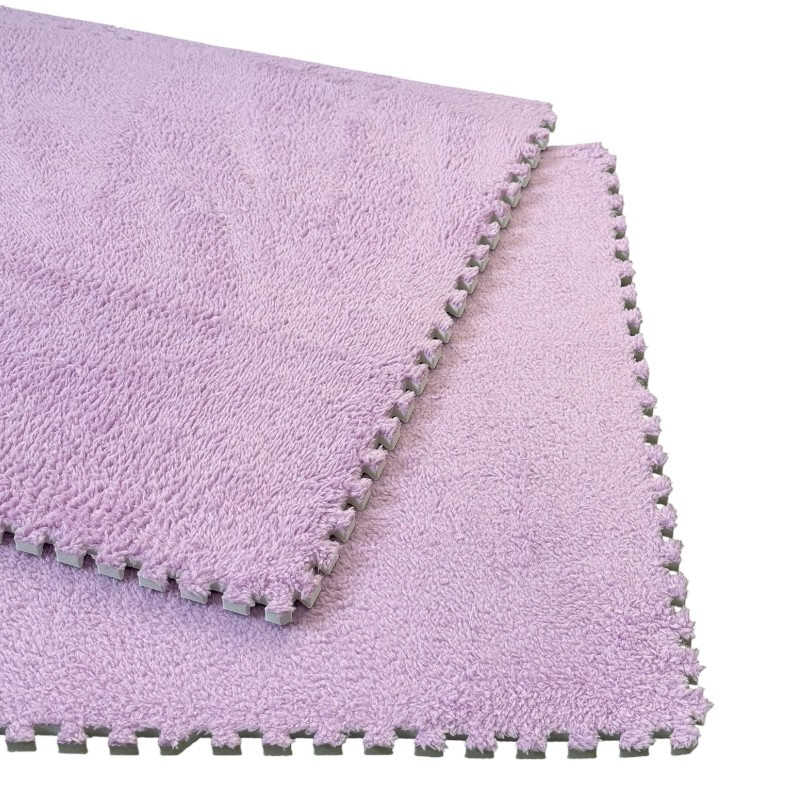 Covor puzzle pufos, 61.5x61.5x1.7 cm, spuma eva, set 2 piese culoare light purple