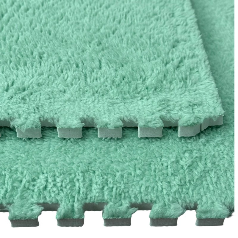 Covor puzzle pufos, 61.5x61.5x1.7 cm, spuma eva, set 2 piese culoare mint green