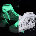 Sireturi fosforescente albe pentru incaltaminte sport, lumineaza verde, 1.25 x 1 cm, textile