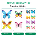 Set 12 fluturi decorativi 3d, fosforescenti, autoadezivi, 6-12 cm, multicolori