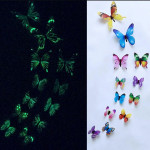 Set 12 fluturi decorativi 3d, fosforescenti, autoadezivi, 6-12 cm, multicolori
