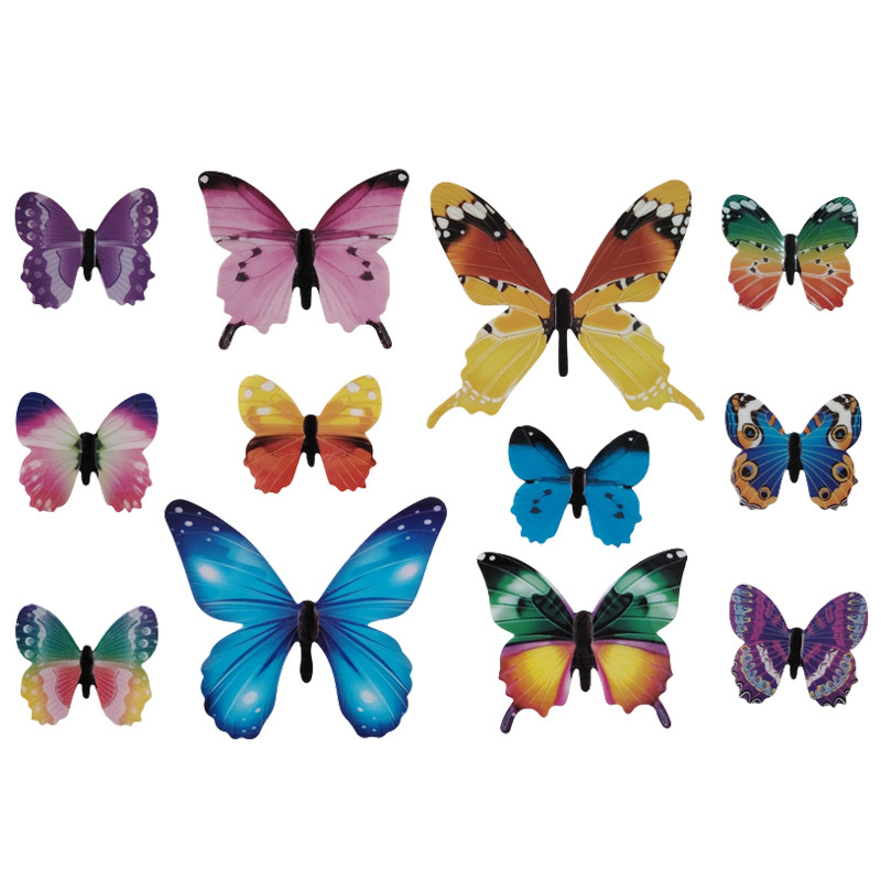 Set 12 fluturi decorativi 3d, fosforescenti, autoadezivi, 6-12 cm, multicolori