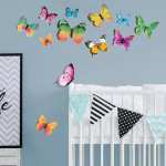 Set 12 fluturi decorativi 3d, fosforescenti, autoadezivi, 6-12 cm, multicolori