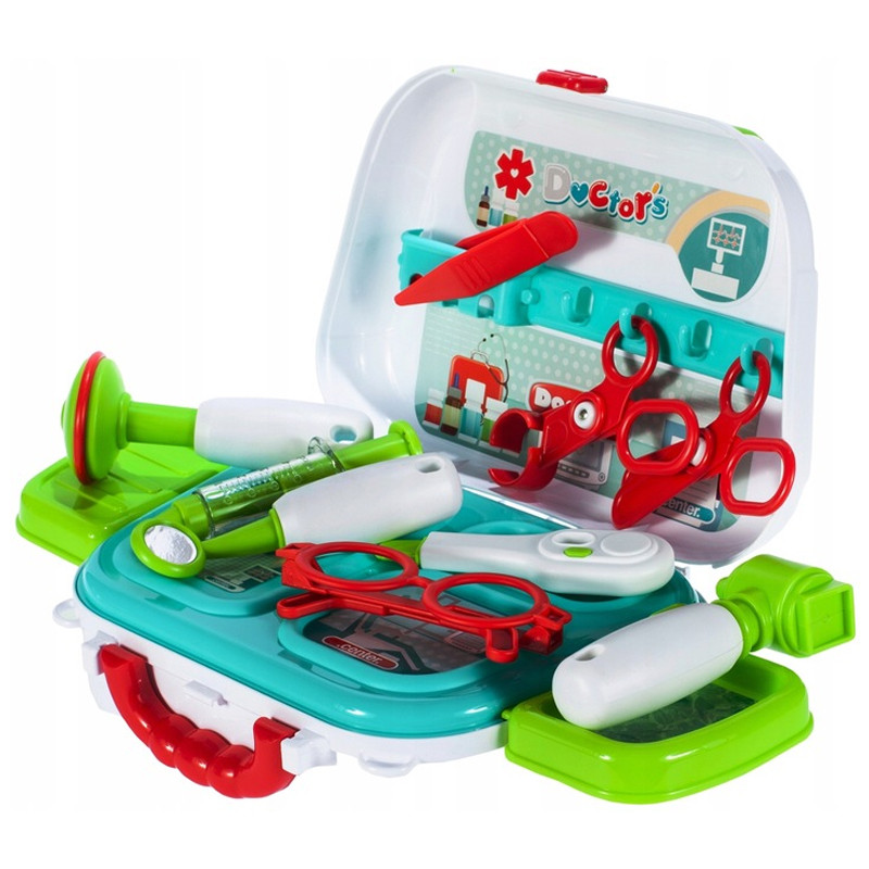 Trusa de doctor pentru copii, valiza cu 12 accesorii, maner si curea transport, 25x9x17 cm
