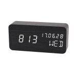 Ceas led digital, de birou, afisaj temperatura/umiditate, alarma, alimentare duala, mdf, negru