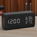 Ceas led digital, de birou, afisaj temperatura/umiditate, alarma, alimentare duala, mdf, negru