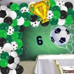 Kit aranjament baloane petrecere, tematica fotbal, 90 bucati, accesorii prindere, alb, negru, verde