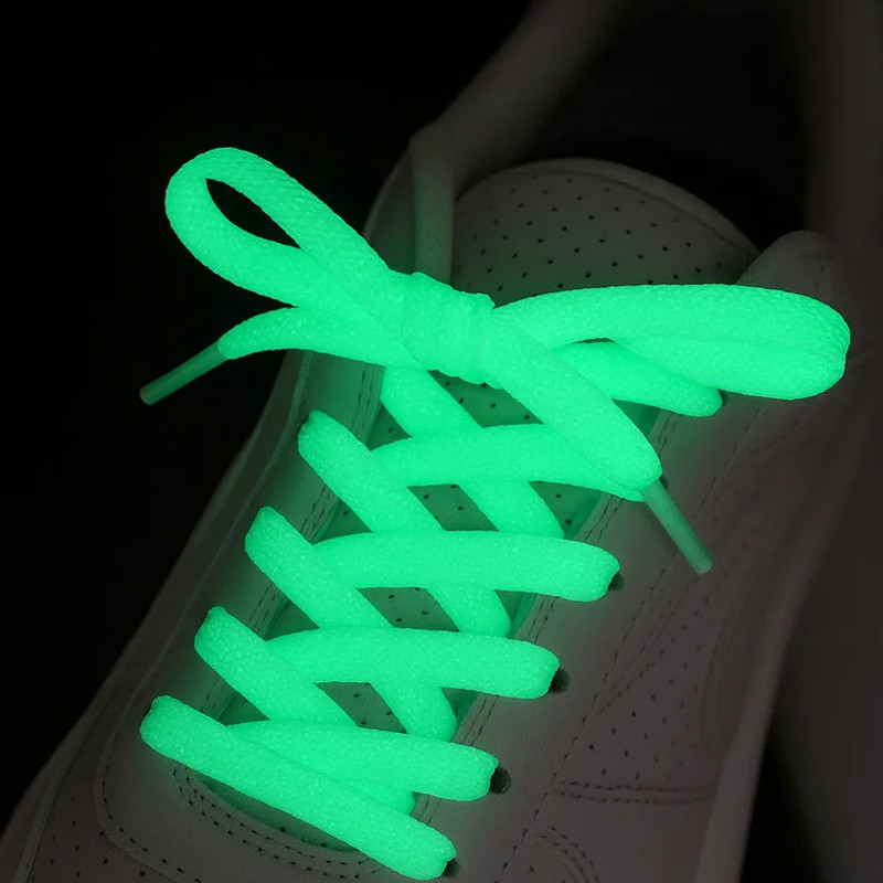 Sireturi fosforescente pentru incaltaminte sport, albastre, lumineaza verde, 1.25 metri