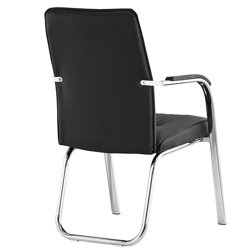 Scaun de conferinta, manere captusite, cadru cromat, pvc negru