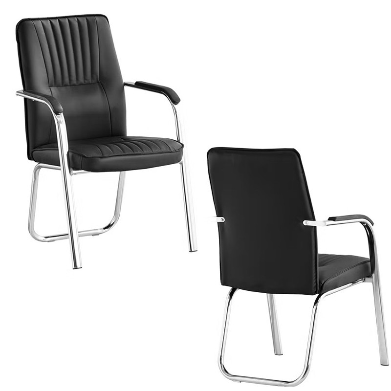 Scaun de conferinta, manere captusite, cadru cromat, pvc negru