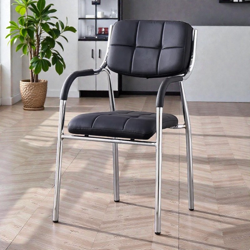 Scaun sala de conferinta, tapiterie piele eco, cadru cromat, inaltime 85 cm