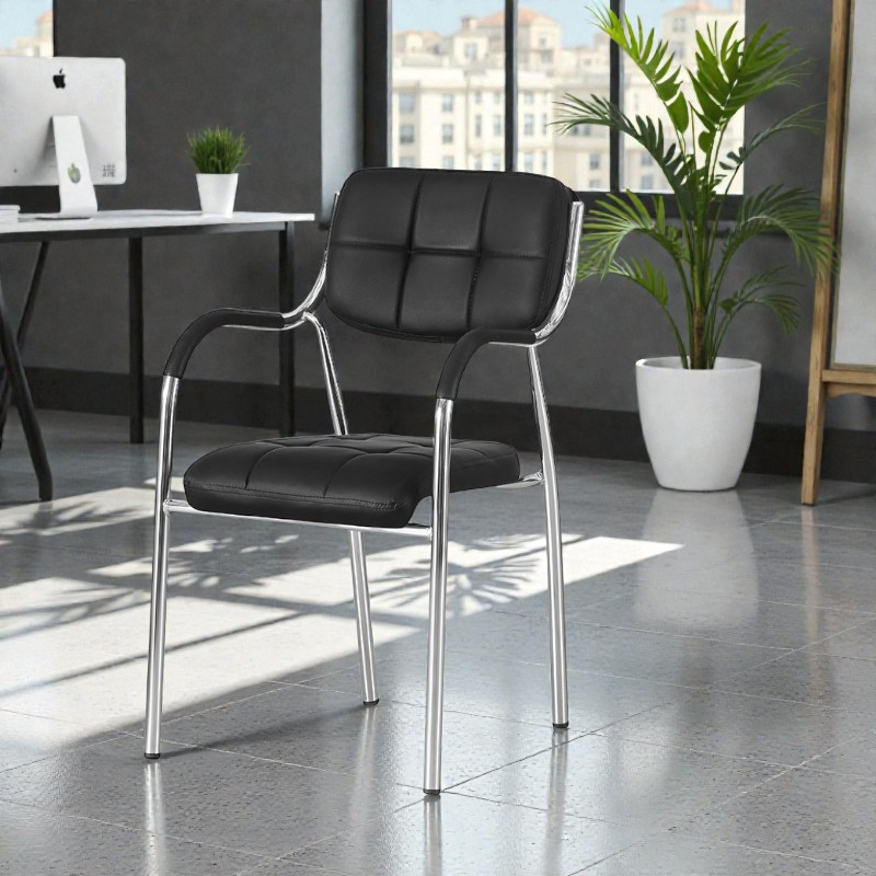 Scaun sala de conferinta, tapiterie piele eco, cadru cromat, inaltime 85 cm