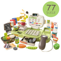 Casa de marcat inteligenta pentru copii, 77 piese, scanner, comanda vocala, banda produse, cantar, alimente