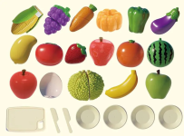 Joc taiat legume si fructe, 23 piese, fixare cu velcro, cutit, tocator, farfurii