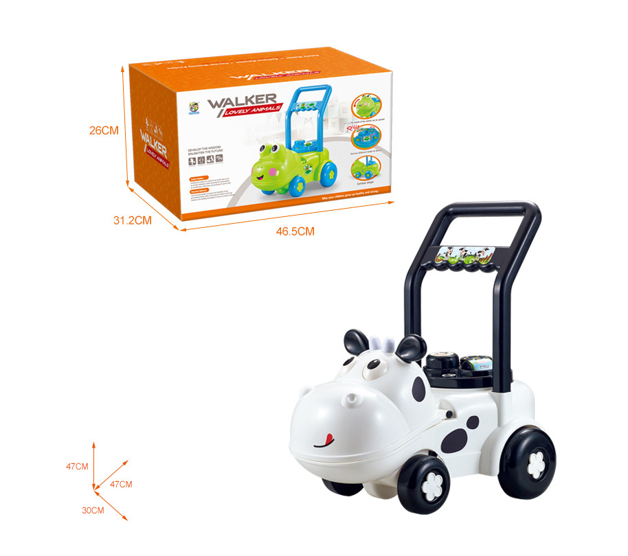 Jucarie de impins, premergator vacuta, platforma interactiva, 47x30x47 cm