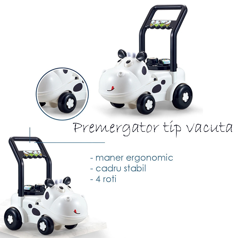 Jucarie de impins, premergator vacuta, platforma interactiva, 47x30x47 cm