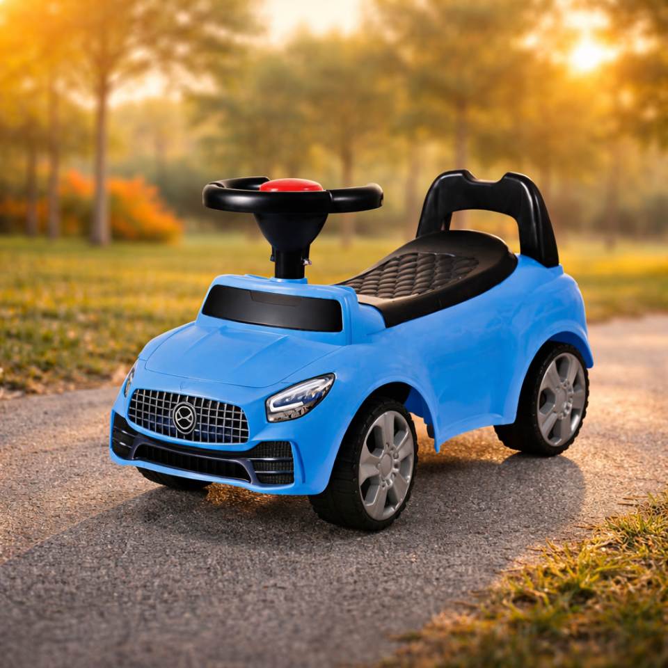 Masinuta ride-on albastra, sezut cu spatar integrat, 66x29x36 cm