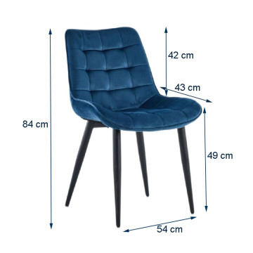 Scaun elegant dining, tapiterie catifea, inaltime 84 cm, latime 54 cm, albastru
