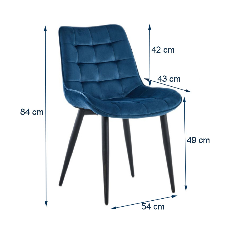 Scaun elegant dining, tapiterie catifea, inaltime 84 cm, latime 54 cm, albastru