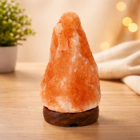 Lampa de sare himalaya, 1-2 kg, suport din lemn
