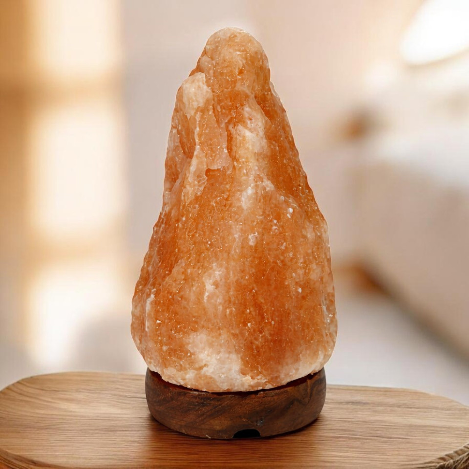 Lampa de sare himalaya, 1-2 kg, suport din lemn
