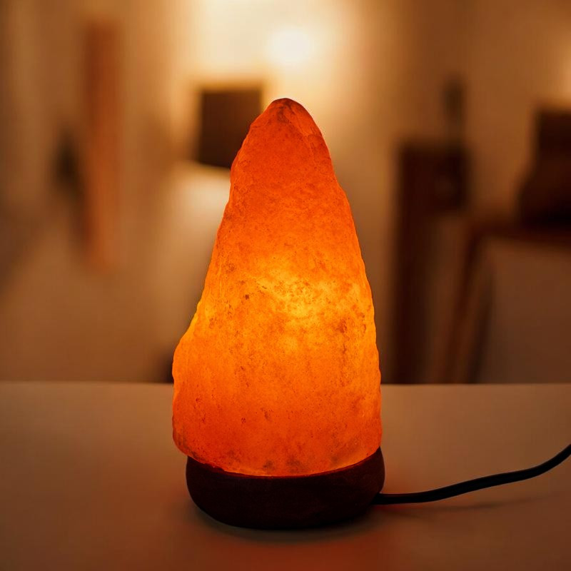 Lampa de sare himalaya, 1-2 kg, suport din lemn
