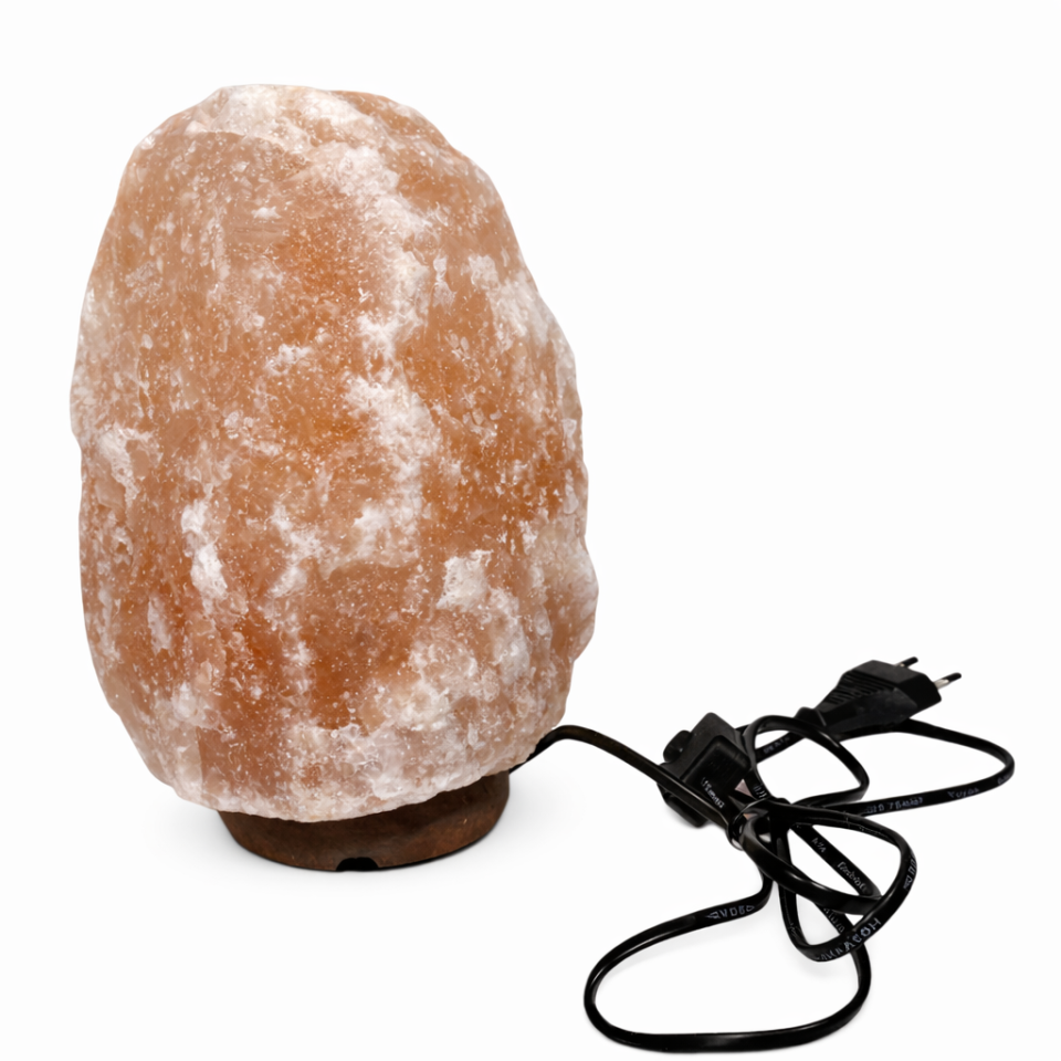 Lampa sare himalaya, 4-5 kg, intrerupator on/off, suport lemn