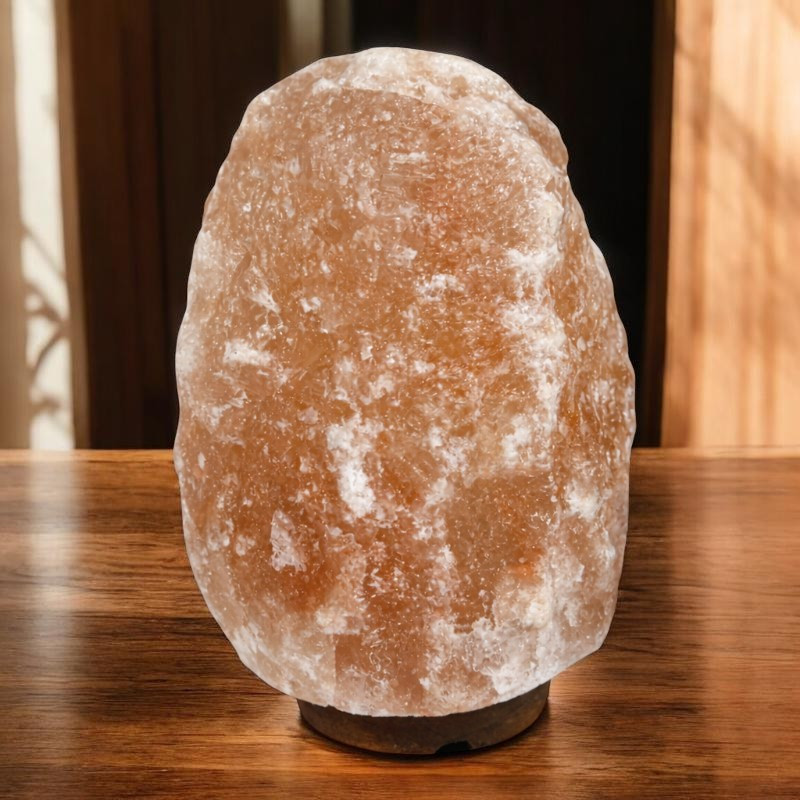 Lampa sare himalaya, 4-5 kg, intrerupator on/off, suport lemn
