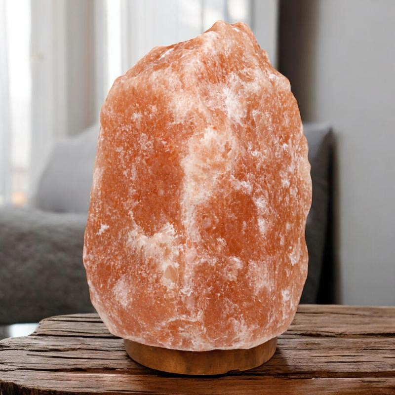 Lampa sare himalaya, suport din lemn, intrerupator, greutate 10-12 kg
