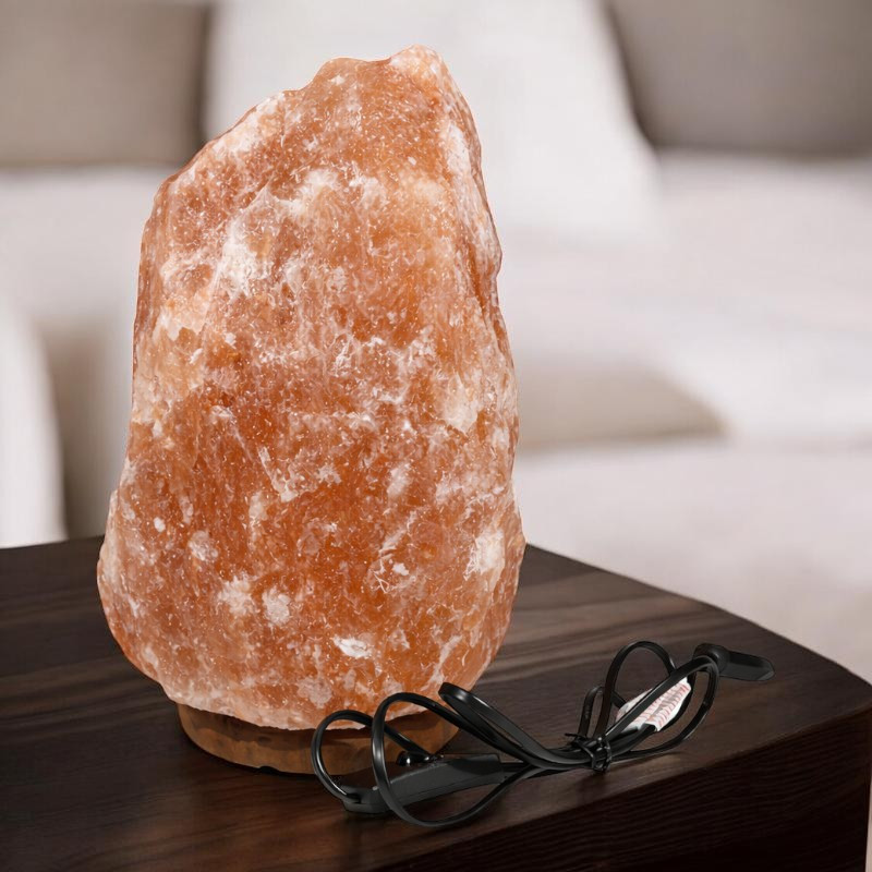 Lampa sare himalaya, suport din lemn, intrerupator, greutate 10-12 kg