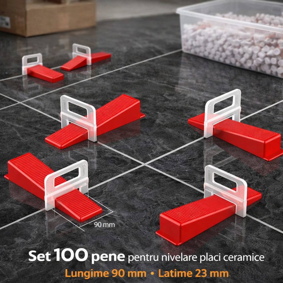 Set pro 100 pene pentru nivelare placi ceramice, 90 mm, latime 23 mm