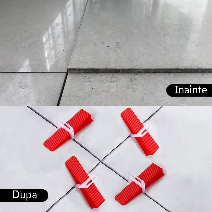 Kit pro nivelare placi ceramice, 100 clipsuri 1 mm si 100 pene incluse