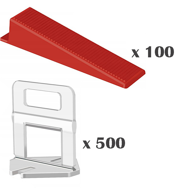 Kit pro nivelare placi ceramice, 500 clipsuri 2 mm, 100 pene incluse