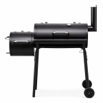 Gratar bbq pentru carbuni, 2 compartimente, grill si afumatoare, raft, horn, roti transport, termometru