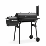 Gratar bbq pentru carbuni, 2 compartimente, grill si afumatoare, raft, horn, roti transport, termometru