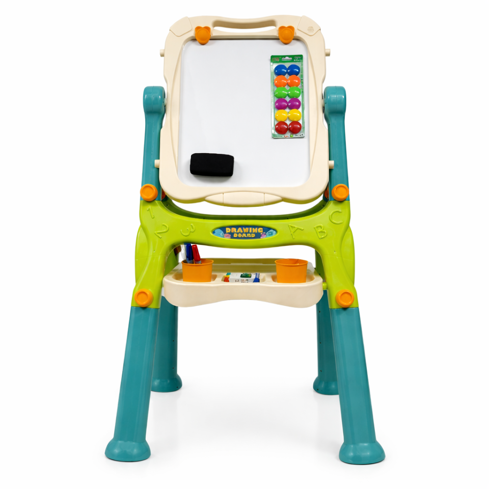 Tabla magnetica si de scris cu 2 fete, 40x50 cm, inaltime reglabila 83-110 cm, 30 accesorii incluse