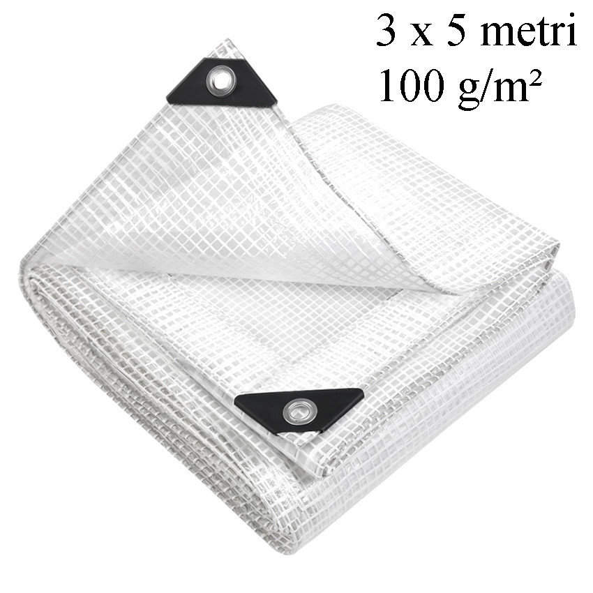 Prelata ranforsata impermeabila 3x5 m, protectie uv+ si inghet, 100g/mp, inele 12 mm