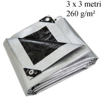 Prelata cu inele metalice, 3x3 m - 260 g/mp, impermeabila, rezistenta la inghet, uv+