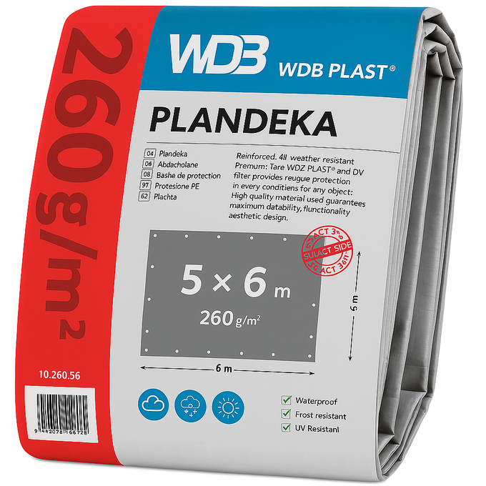 Prelata 5x6 m - 260 g/mp, pe impermeabila, inele metalice, rezistenta uv+ si inghet