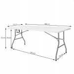Masa pliabila pentru camping sau gradina, tip valiza, 180x70x75 cm, cadru otel, alba