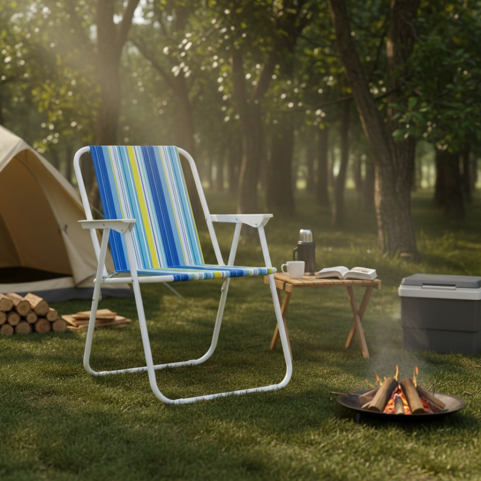 Scaun plaja pliabil, scaun camping metalic, usor, portabil, 58x52x73 cm, maxim 80 kg