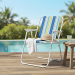 Scaun plaja pliabil, scaun camping metalic, usor, portabil, 58x52x73 cm, maxim 80 kg