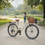 Bicicleta dama 26 inch, schimbator shimano 7 viteze, frane pe disc, cos cumparaturi, portbagaj