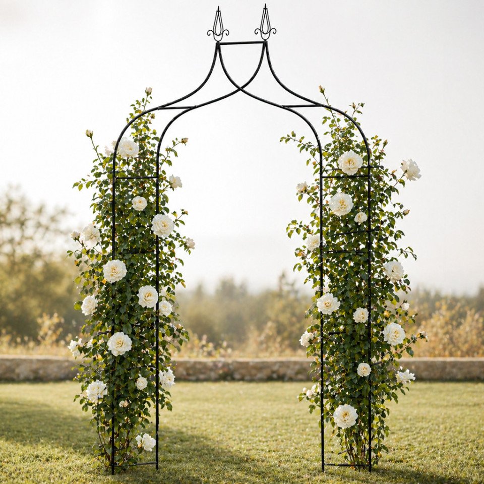 Pergola decorativa de gradina, constructie metalica, stil gothic, 240x128x37 cm