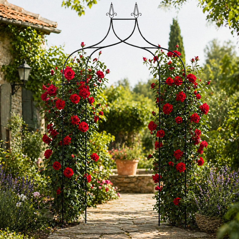 Pergola decorativa de gradina, constructie metalica, stil gothic, 240x128x37 cm