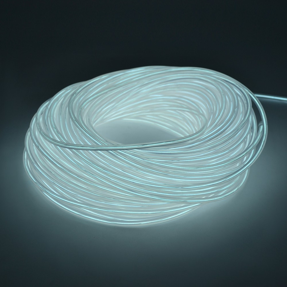 Kit fir el wire 5 metri, invertor portabil cu baterii, pentru party, gaming si tuning auto culoare alb